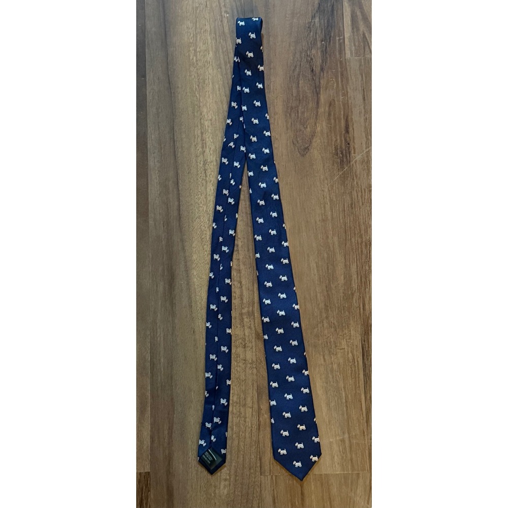 Lauren Ralph Lauren Mens Silk Tie Navy Blue Scottie Dog Terrier Pattern